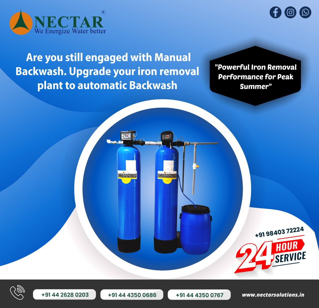 Iron removal plant with backwash